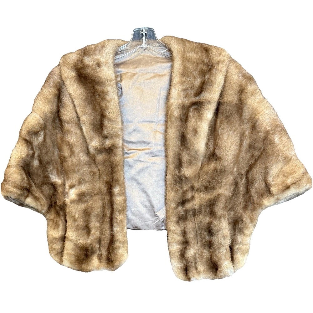 Vintage 40's- 50"s Genuine Mink Fur Stole Wrap Color Autumn Haze Pockets VGUC